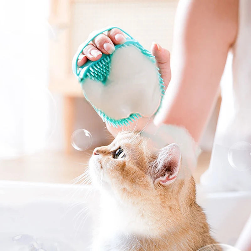 Dog Cat Bath Brush Soft Silicone Dog Rubber Bathing Brush Pet Grooming Shampoo Dispenser Brushes Puppy Cats Shower Hair Fur Grooming Cleaning Scrubber for Short Haired Dogs and Cats