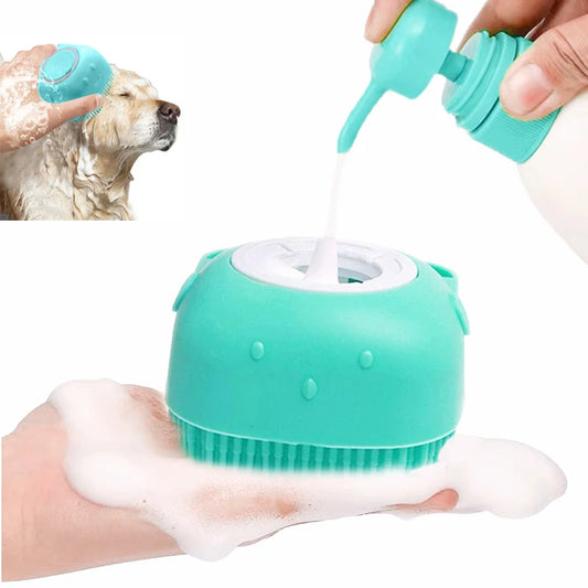 Dog Cat Bath Brush Soft Silicone Dog Rubber Bathing Brush Pet Grooming Shampoo Dispenser Brushes Puppy Cats Shower Hair Fur Grooming Cleaning Scrubber for Short Haired Dogs and Cats