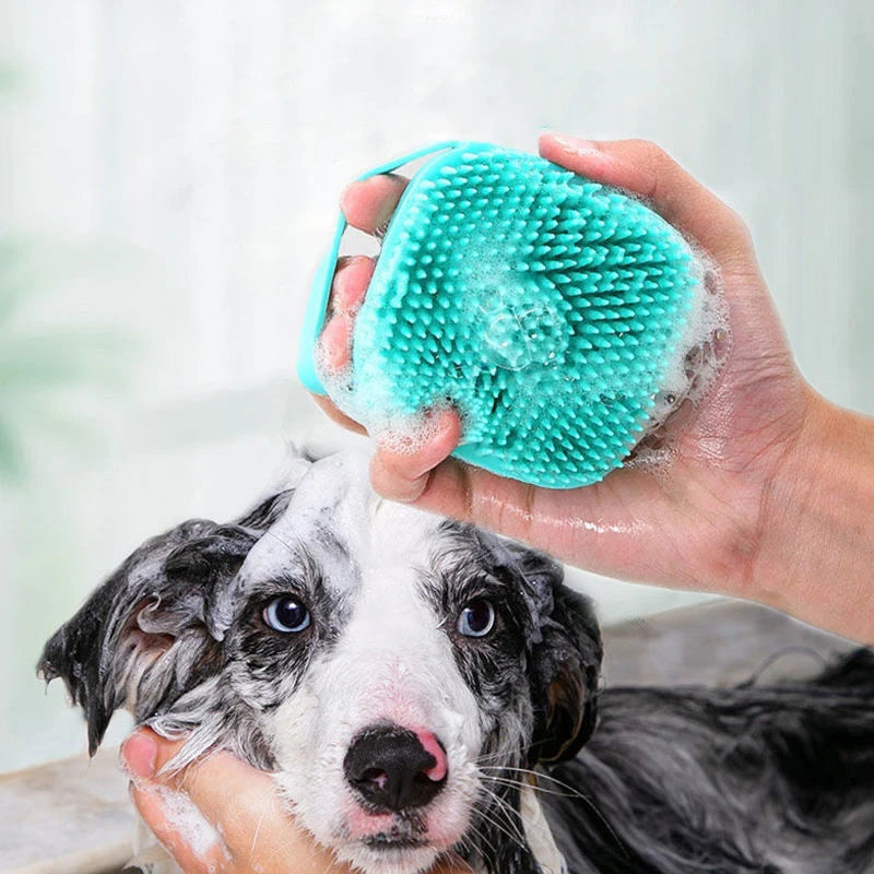 Dog Cat Bath Brush Soft Silicone Dog Rubber Bathing Brush Pet Grooming Shampoo Dispenser Brushes Puppy Cats Shower Hair Fur Grooming Cleaning Scrubber for Short Haired Dogs and Cats